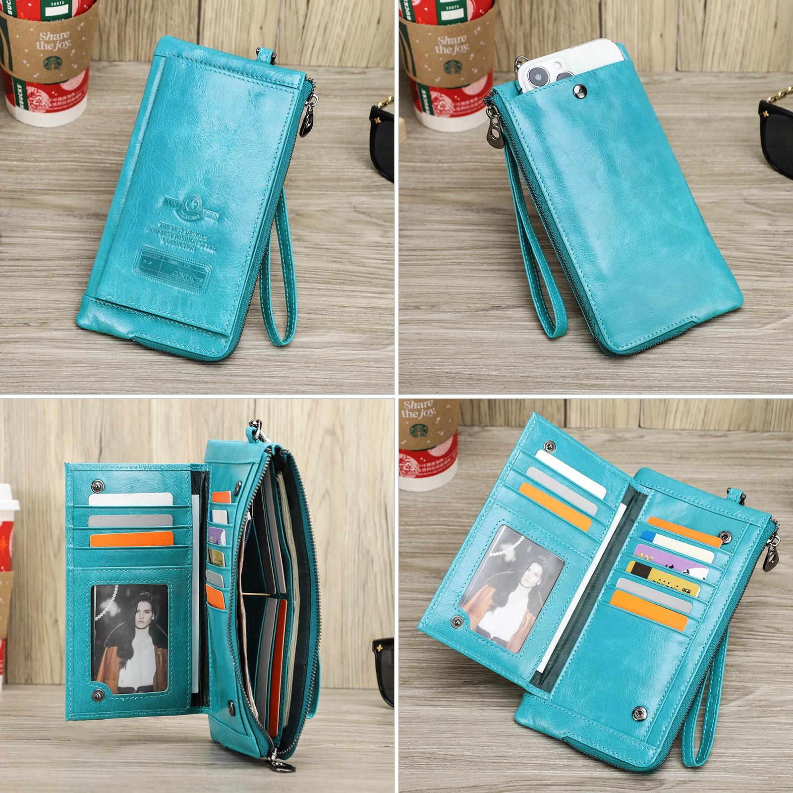 Genuine Leather Wallet Women Coin Purse Female Long Walet RFID Blocking Card Holder Large Capacity Clutch Bag With Phone Holder
