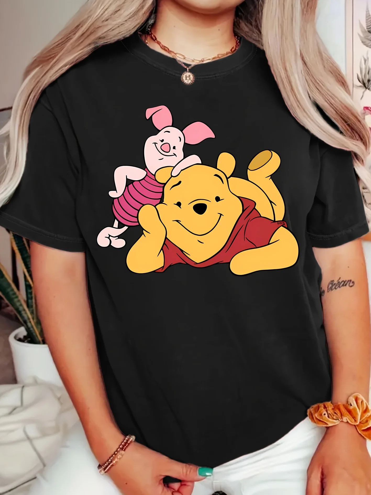 تي شيرت نسائي بنمط ديزني ويني ذا بوه من القطن بأكمام قصيرة للجنسين ملابس خروج كبيرة الحجم فضفاضة كاجوال أنيقة #1
