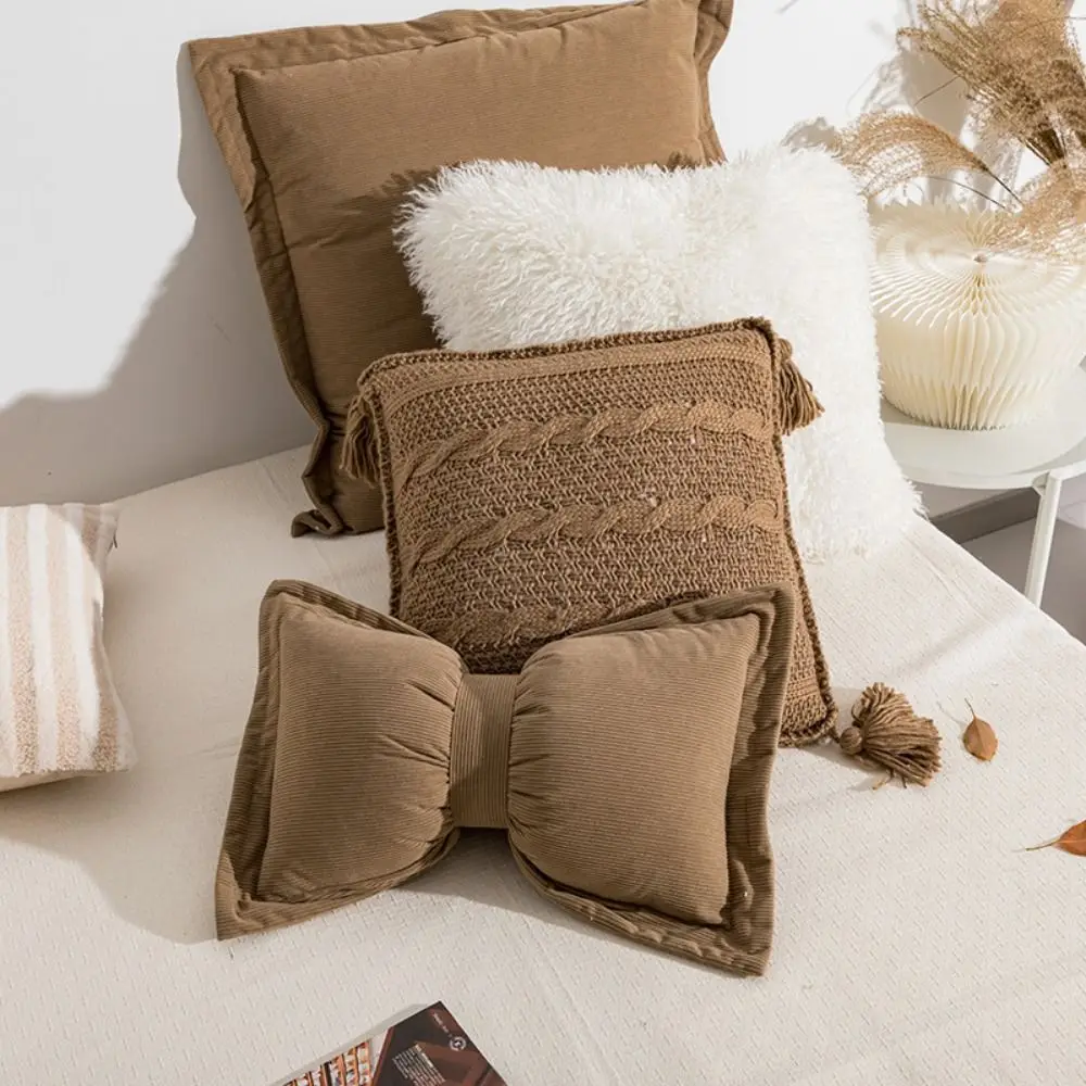 

Solid Color Cute Bow Cushion Cover Decorative Comfortable Soft Lumbar Pillow Cover Elasticity Bowknot Design Throw Pillows Cases
