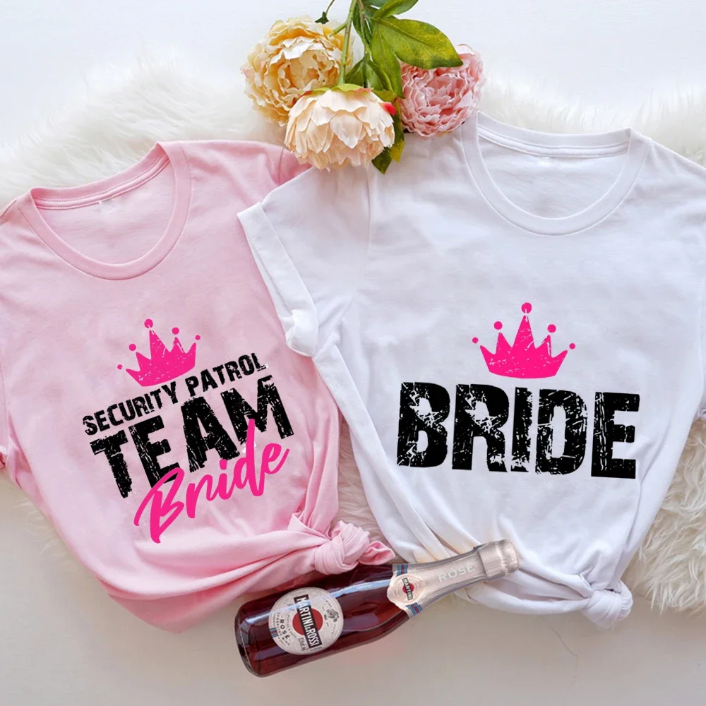 

Team Bride Short Sleeve Summer T-shirts Bridesmaid Bachelorette Hen Party Female Wedding Shirt Harajuku Clothes Women EVJF Tops