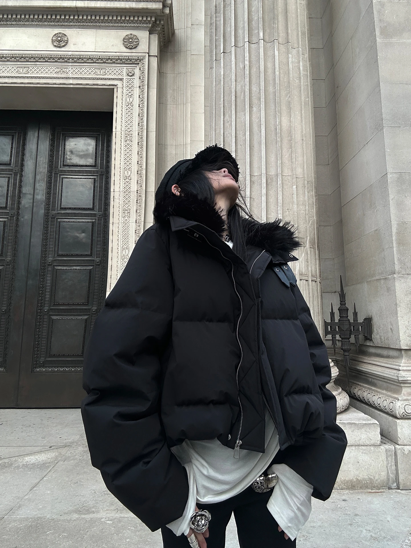 

Корейское пальто из утиного пуха с меховым воротником, повседневное, свободного кроя, женское, зимнее