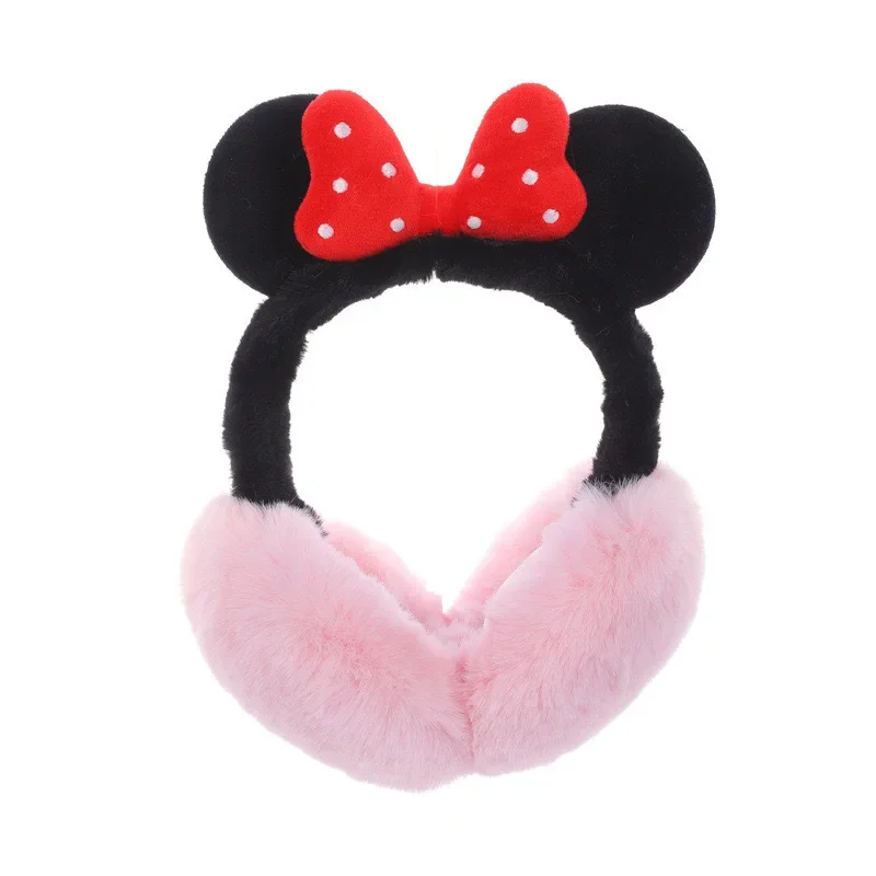 Disney Mickey Minnie Bow Warm Earmuffs Creative Animation Cartoon Cute Foldable Plush Ear Bags Kawaii Windproof Ear Protectors