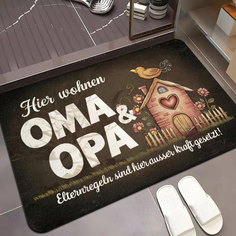 1pc "Hier Wohnen OMA & OPA" tapete de texto, tapete antiderrapante, adequado para sala de estar, quarto, banheiro, decoração de casa de férias