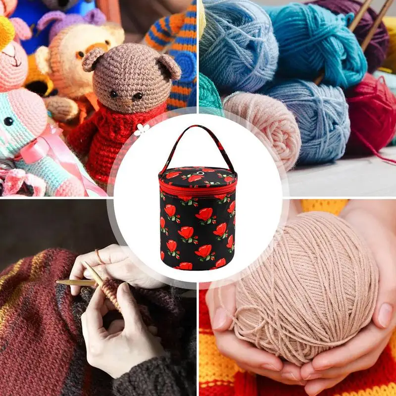 

Сумка-бочка из пряжи Оксфордская ткань Сумка-тоут из пряжи с застежкой-молнией Органайзер для хранения пряжи Портативная сумка-бочка из пряжи для вязания крючком