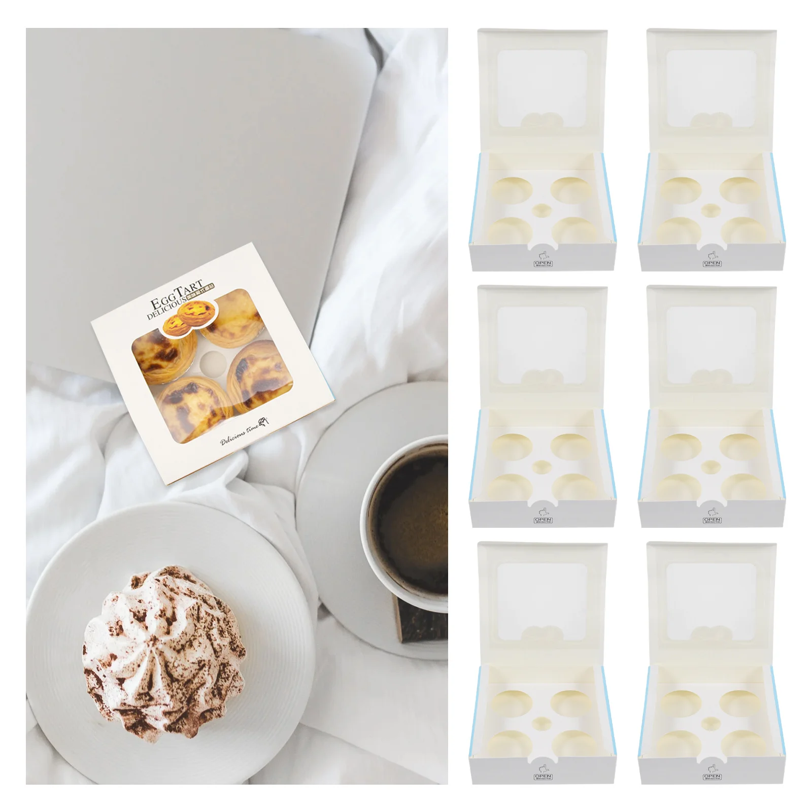 

25 шт., коробки для яичного пирога, экологически чистая пищевая бумага, дизайн окна, внутренний поднос, контейнер для десерта, упаковка для хлебобулочных изделий для вечеринки, свадьбы