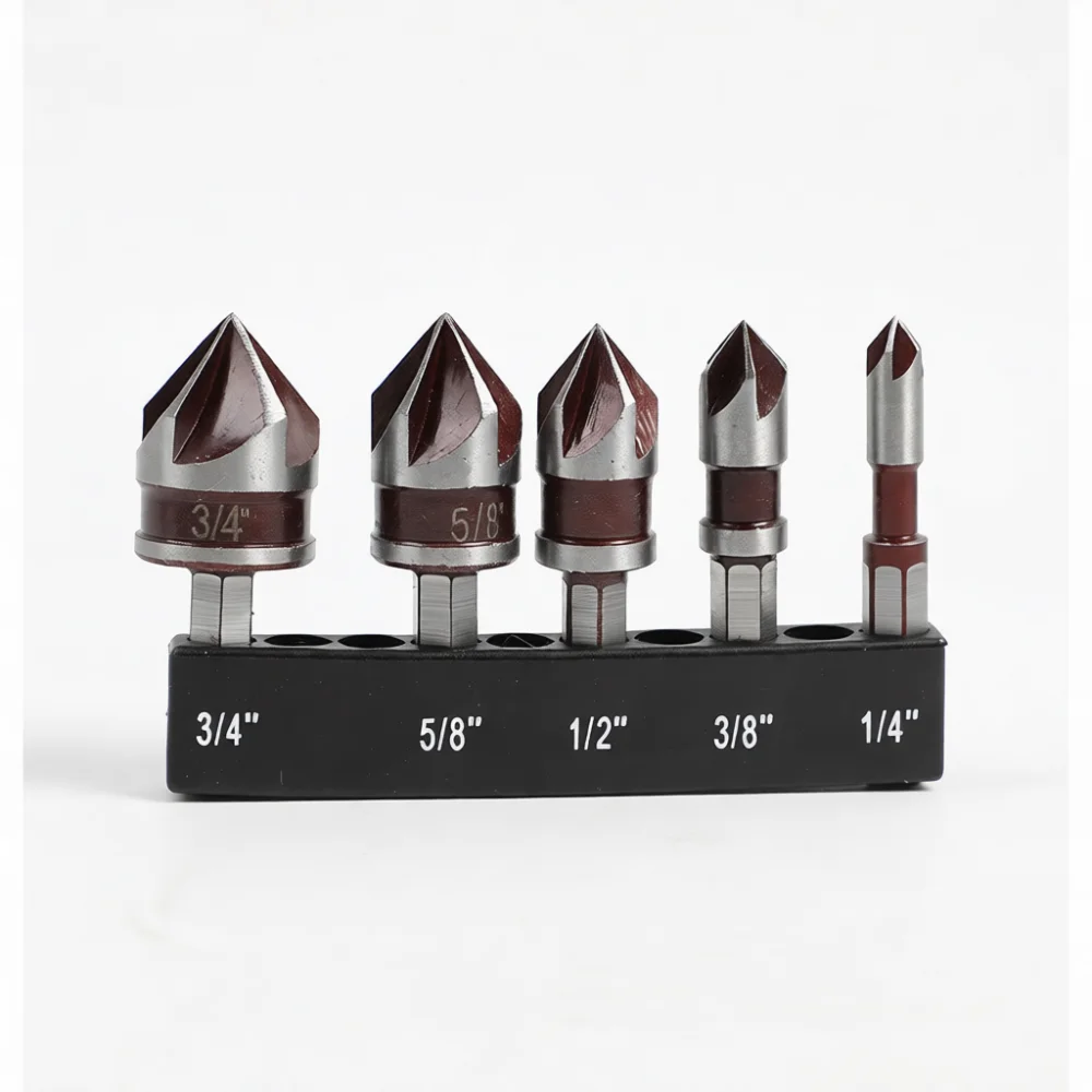 Professional 82 Degree Five Flute Countersink Drill Bit Hex Shank Woodworking Chamfer Tool Carpentry Deburring Reamer Bit