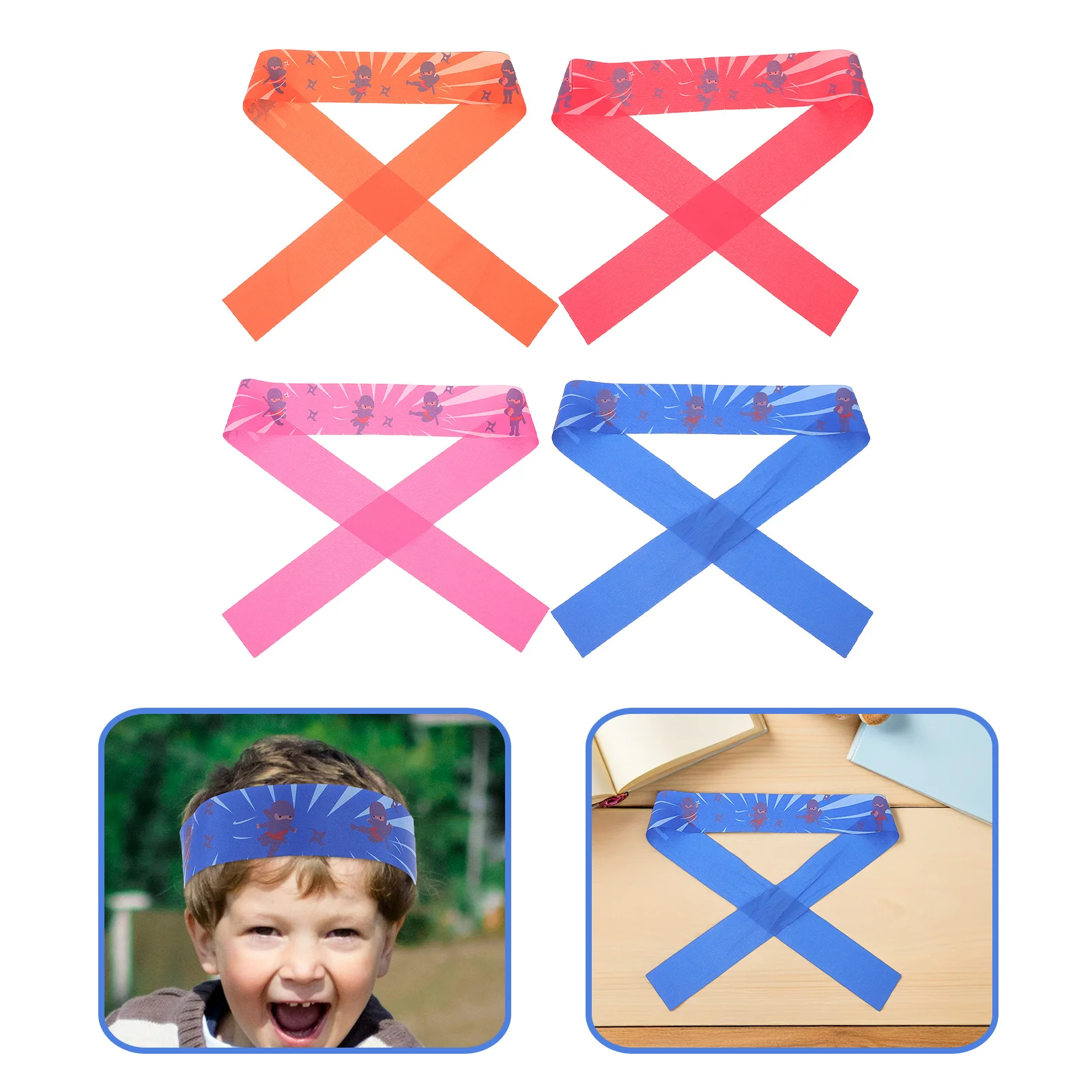 

4Pcs Kids Ninja Headbands Colorful Karate Party Favors Breathable Sweat-Absorbing Training Accessories for Taekwondo Japanese