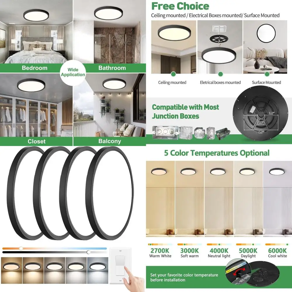 

4-Pack 15.8 Inch 32W Dimmable LED Flush Mount Ceiling Light, 3480 Lumens, Adjustable Color Temperatures, Suitable for Hallway, K