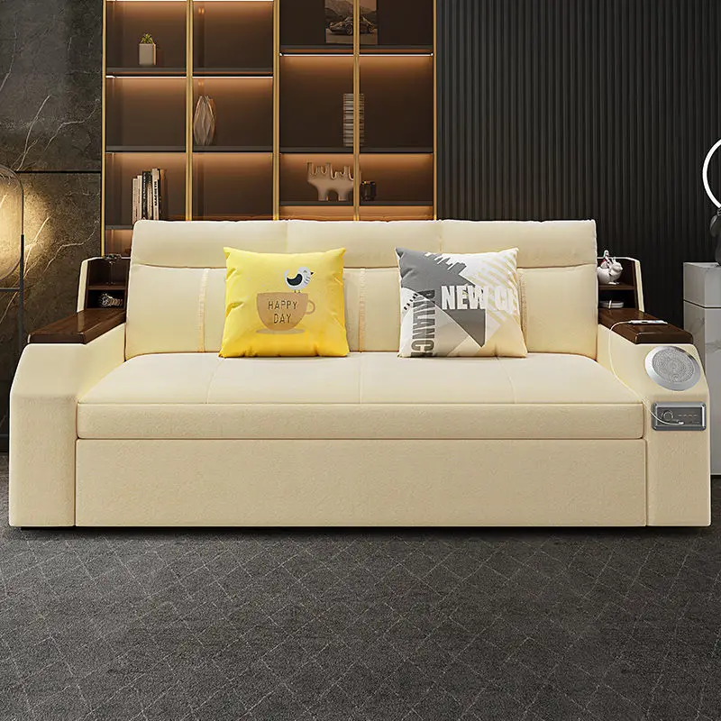 Multifunctional, solid wood, sofa bed, foldable, dual-use, storage, living room, dismantling and washing