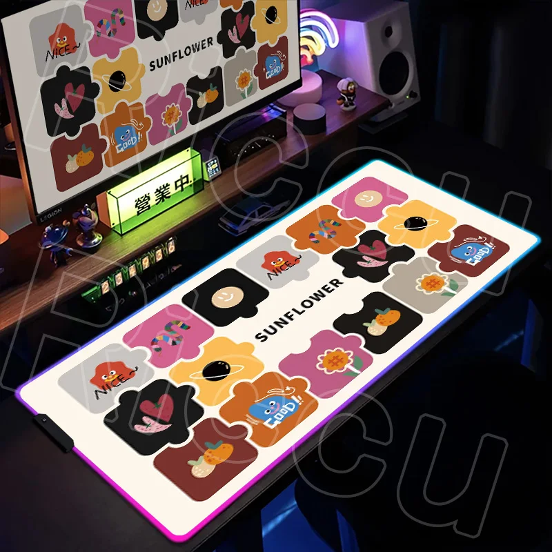 

RGB HD Cartoon Puzzle Mouse Pad Non-slip Placemat Office Mats XXL Gaming Desk Mat PC LED Mousepad Gamer Keyboard Computer Carpet