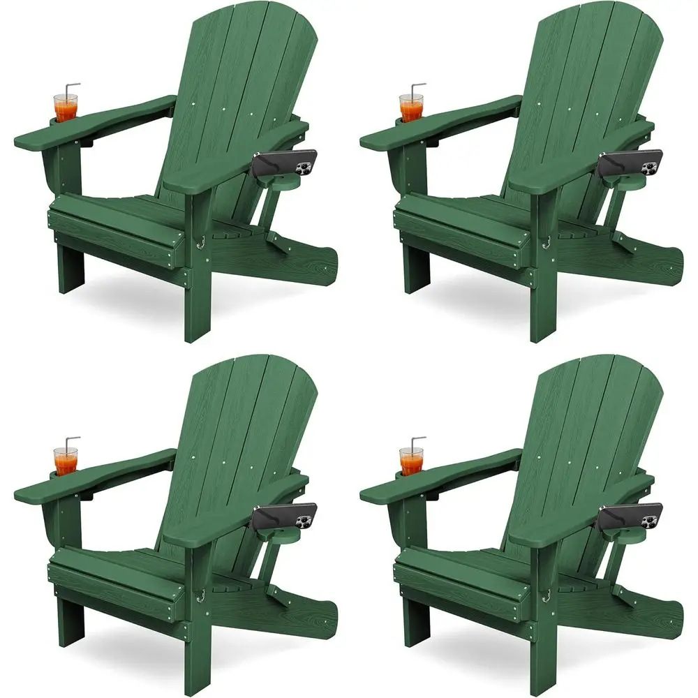 

olding Adirondack Chair Set o 4, Dual Cup Holders & All-Weather HDPE, Wood-Like Patio Chair or Backyard, Camping, Pool & ire Pit