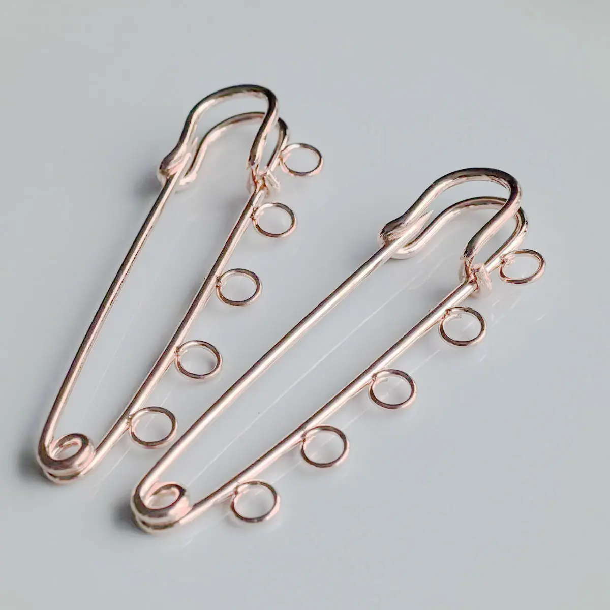 5PCS Rose Gold Metal Brooches for Women 56mm Blank Safety Pin with 5 Holes DIY Jewelry Crafts Garment Decoration Materials Parts