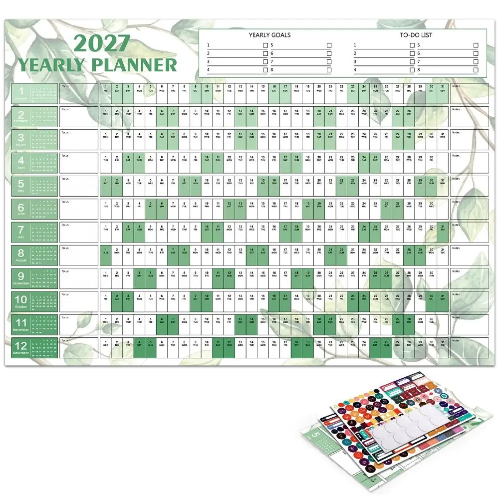 Paper 2027 Wall Calendar Writable Planning Grid To Do List Schedule 2027 Yearly Planner Multicolor Layout Agenda Organizer