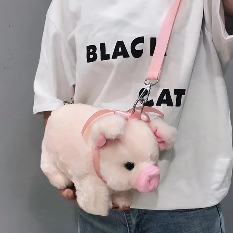 Cute Pig Shoulder Bag Plush Stuffed Animal Crossbody Bags Women Girls Fashion Soft Purse Cartoon Handbags Phone Storage Purse