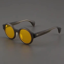 Polarized Sunglasses Men Matte Round Grey Green Thick Frame Night Vision Yellow Eyewear Retro Women Outdoor Handmade SUN GLASSES