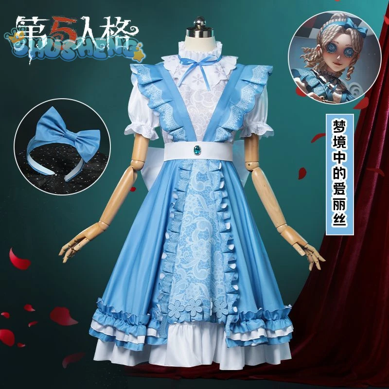 Identity Ⅴ Reporter Cosplay Alice Derose Costume Halloween Carnival Sweet Light Blue Lolita Dress Accessory Set Girls' Uniform