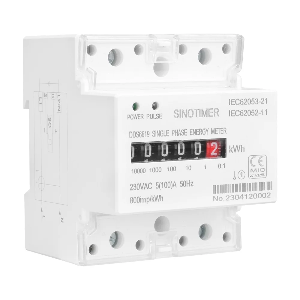 DDS6619-023 AC230V 100A Single Phase Electronic Energy Meter Din Rail kWh Counter Consumption Analog Electricity Gague Wattmeter