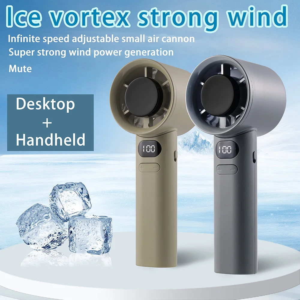 USB Rechargeable Mini Handheld Fan Ultra-Quiet Digital Display Small Electric Fan Powerful Wind Personal Cooling Fan With Light