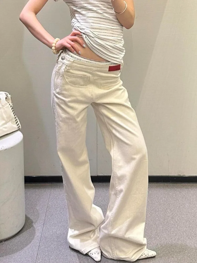 Y2K American Vintage Plus Size Wide Leg Jeans Women Washed Denim Slim Fit Asymmetrical Waist Flowy Casual Streetwear Outfit