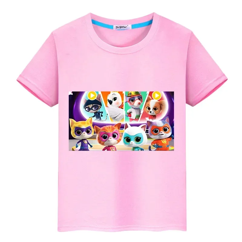 Super kitties 100% cotton T-shirt short print tops boy girls clothes Y2K one piece summercasual cartoon anime tees kids clothes