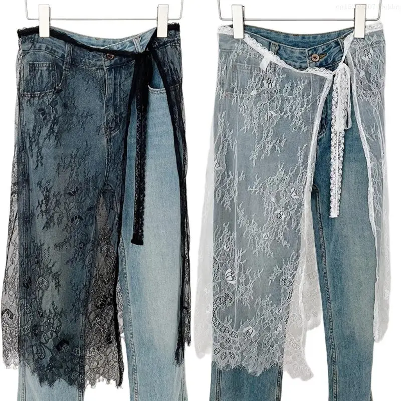 

Women's Korean Style Casual Lace Layered Skirt, New Streetwear Fashionable Clothing Elegant Lace Up Transparent Apron
