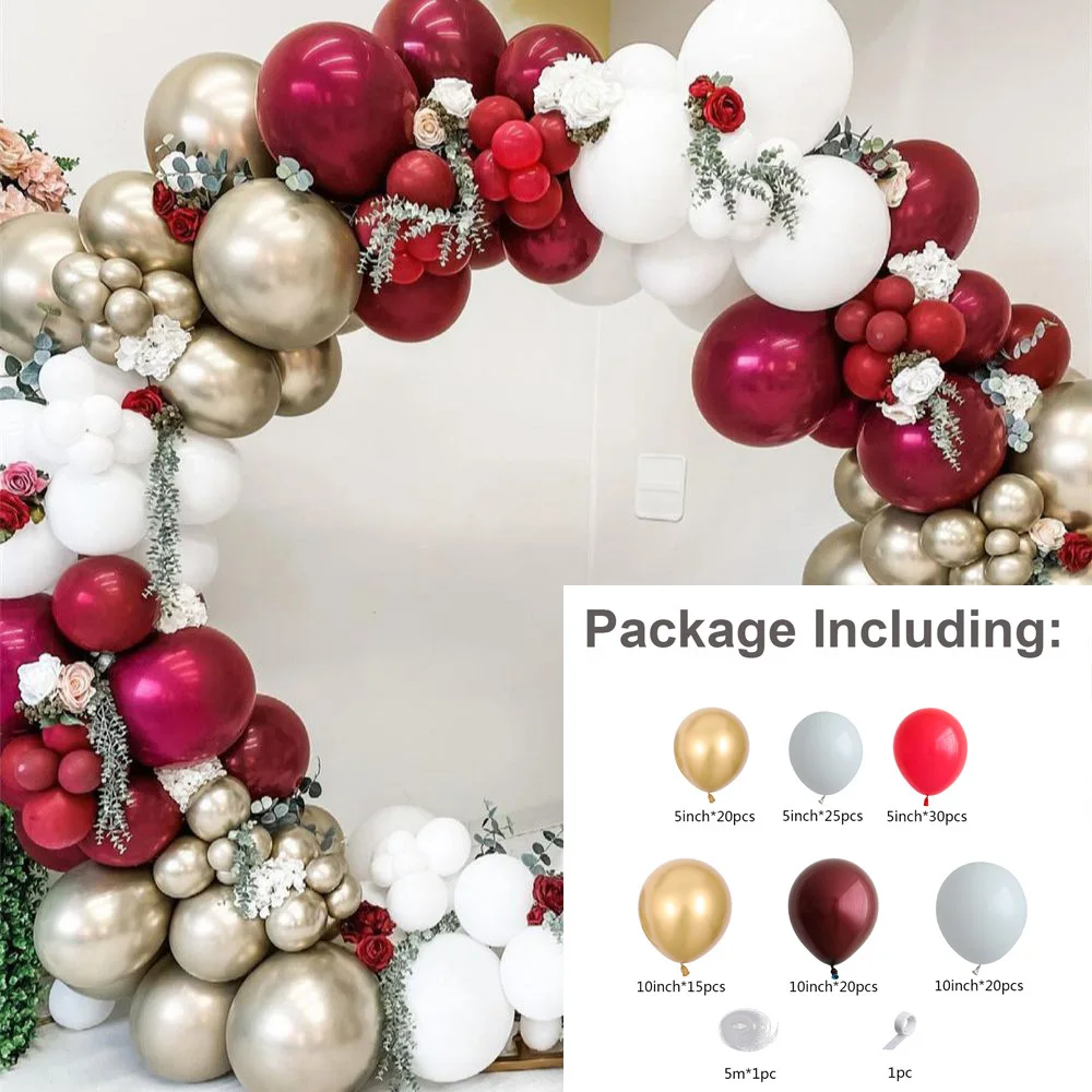 132pcs Burgundy Balloon Garland Arch Kits 5 10