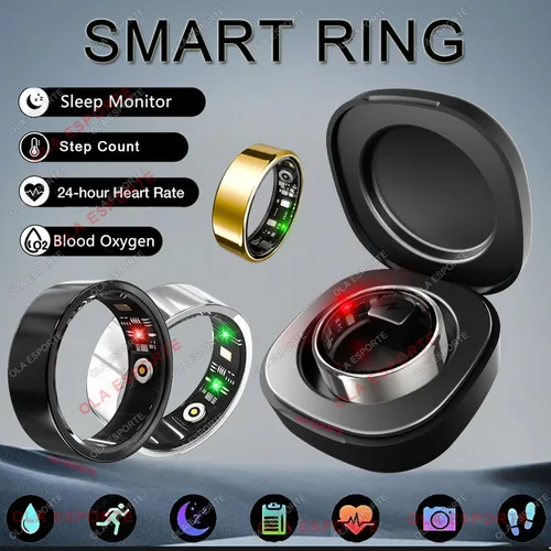 Nuevo Anillo inteligente R09 para hombres y mujeres con estuche de carga, frecuencia cardíaca, oxígeno en sangre, Monitor de temperatura de la piel, resistente al agua 5ATM para Android IOS
