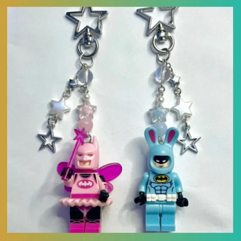 Star Bat keychain Personalized Backpack Accessory Building Blocks Cute Doll Anime Keychain Keyring Decoration Pendant Toys Gifts