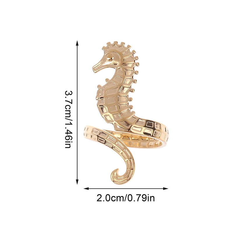 Sea Beach Stainless Steel Sea Horse Design Open Ring ​Light Cozy ​Women Charm 18K PVD Plated Waterproof Stylish Jewelry Gift image 6