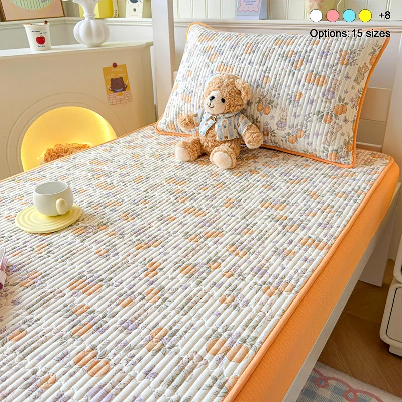 Cute Floral Printed Quilted Waterproof Fitted Mattress Protector,Soft Breathable Noiseless Mattress Cover,Non‑Slip Bed Protector