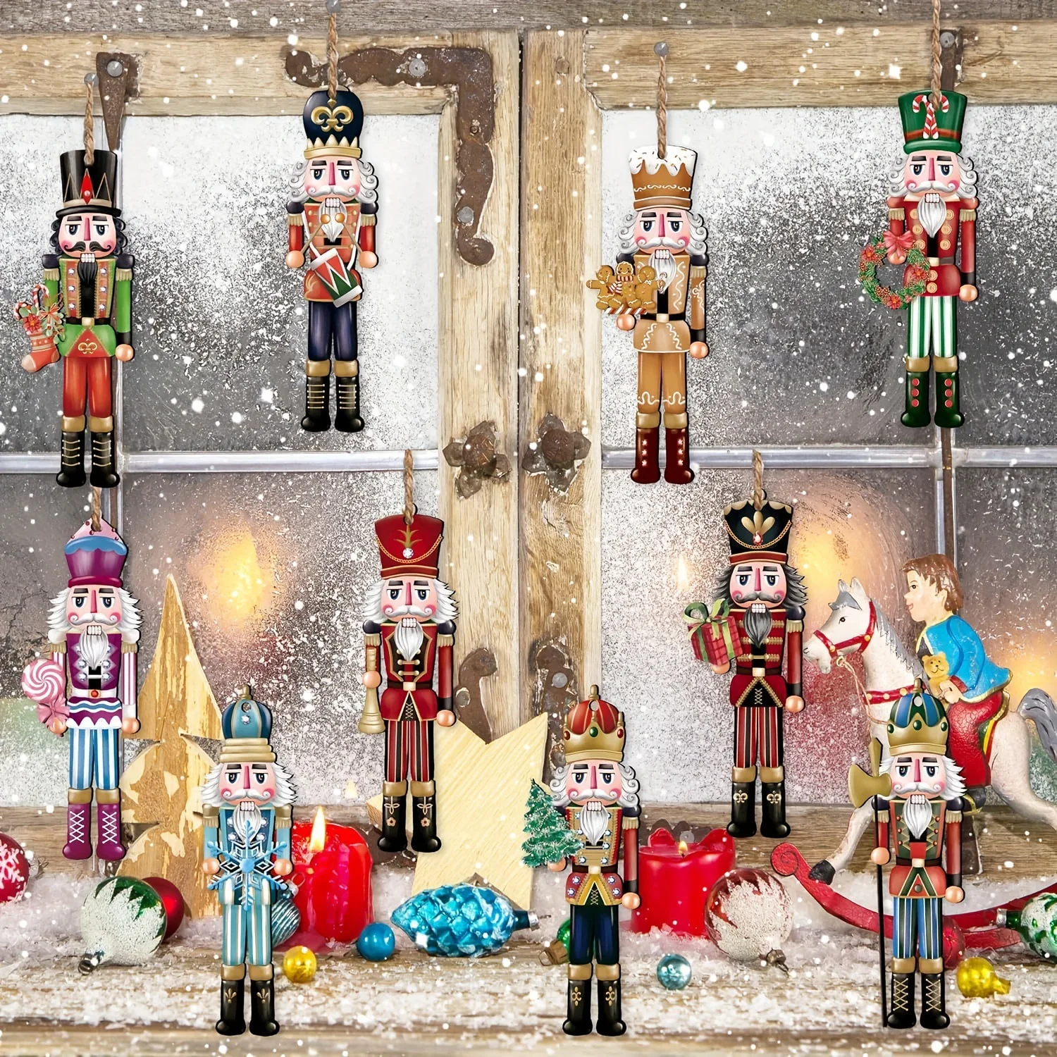 12Pcs/Set Christmas Nutcracker Soldier Wooden Pendant Xmas Tree Supplies 2024 Navidad Decoration for Home 2025 New Year Gift