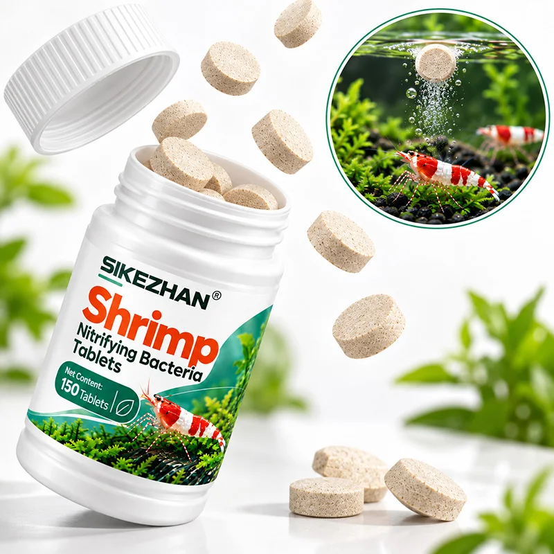 SIKEZHAN Shrimp Nitrifying Bacteria Tablets 150Ct, Beneficial Bacteria for Aquarium Cycling, Removes Ammonia Nitrite Freshwater