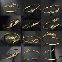 Nextvance Personalized Custom Name Bracelet For Women Stainless Steel Nameplate 3MM Cuff Open Bracelet Jewelry Christmas Gifts