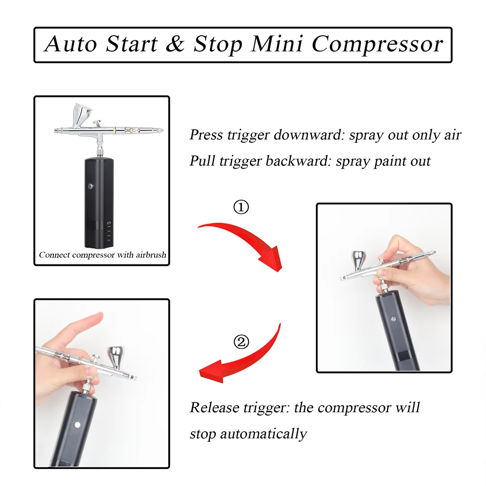 Portable Mini Auto Start Stop Airbrush Compressor With Big Capacity 20CC 40CC Cup Spray Air Brush Gun Cake Decorating Machine