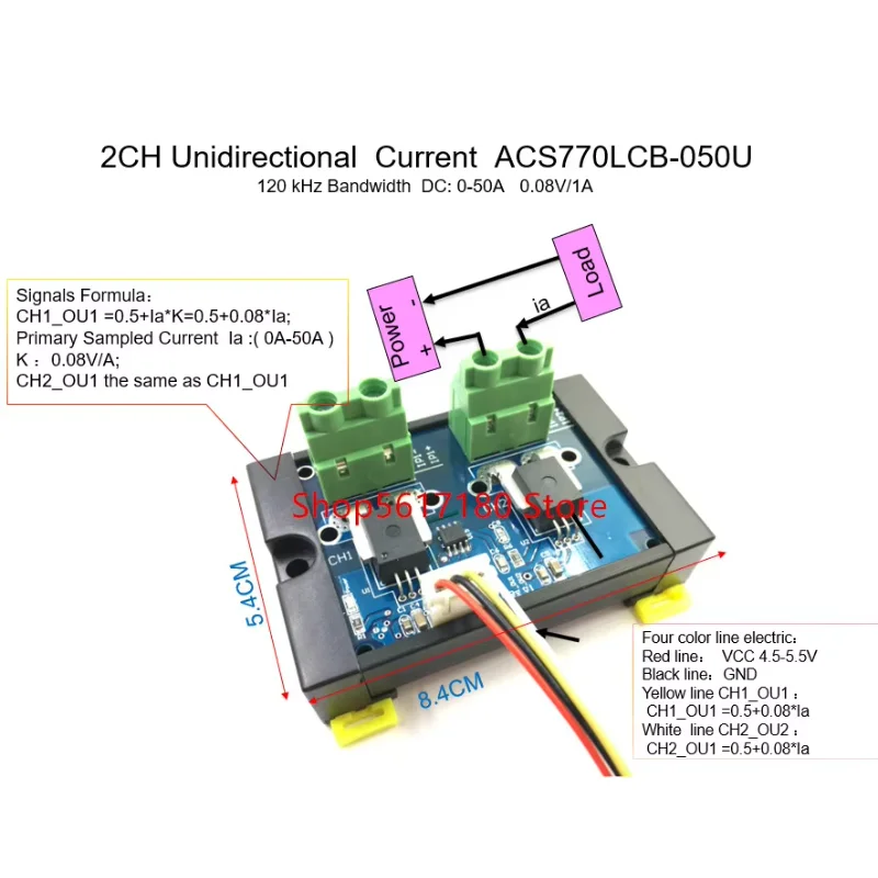 acs770lcb acs770 050U 2ch unidirectional current acs770lcb-050u 120khz bandwidth dc:0-50a 0.08v/1a
