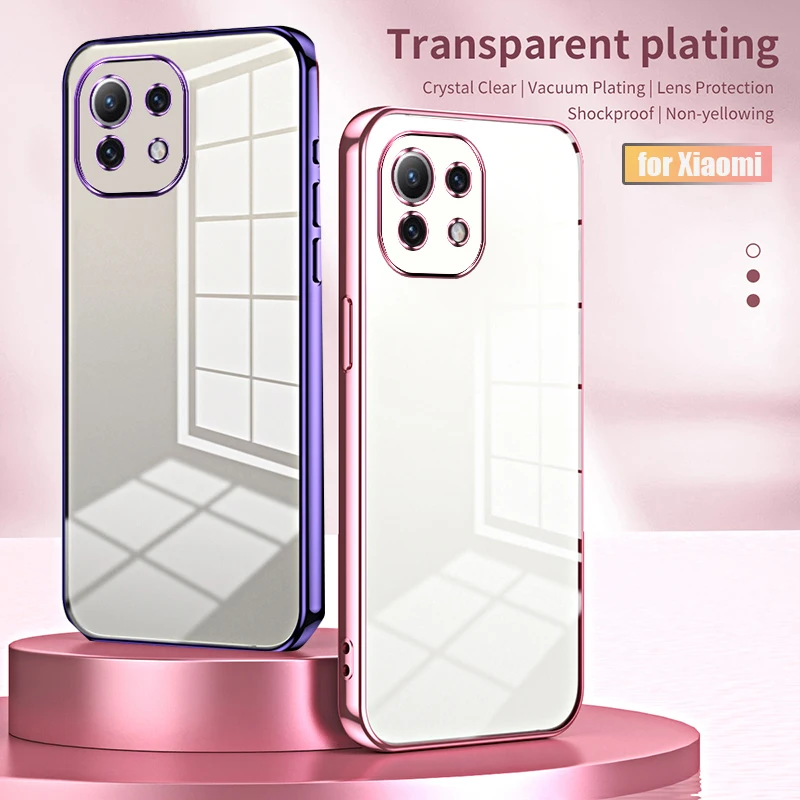 Mi 11 11t 11lite Transparent Plating Case On For Xiaomi Mi 11 Pro Lite 5g Ne Mi11TPro 11pro 10t Mi 9 10 Soft Back Cover Mi11lite