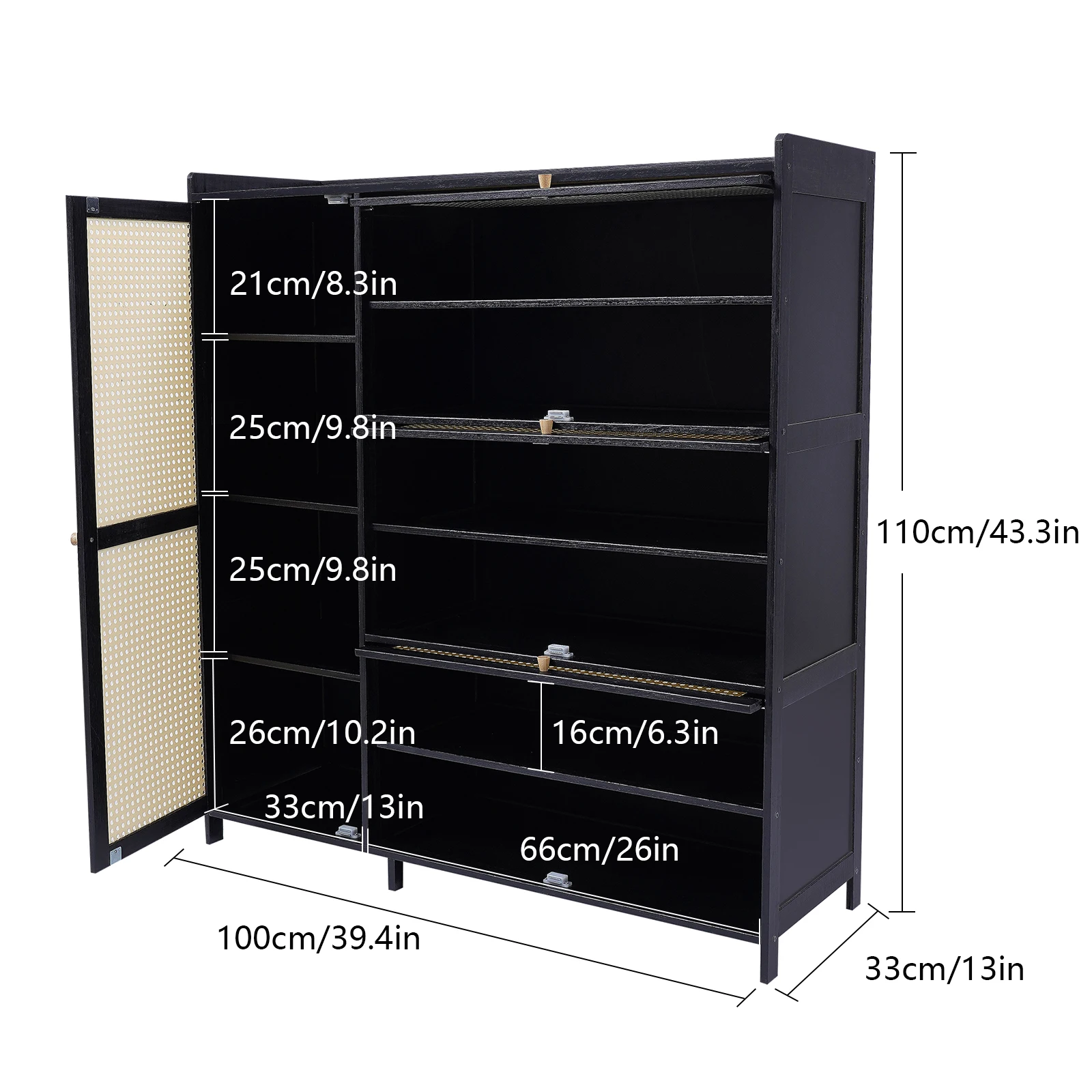 CNCEST 4 Door Shoe Cabinet Bamboo Rattan Storage Organizer Rack Cabinet for Living Room Hallway Entryway