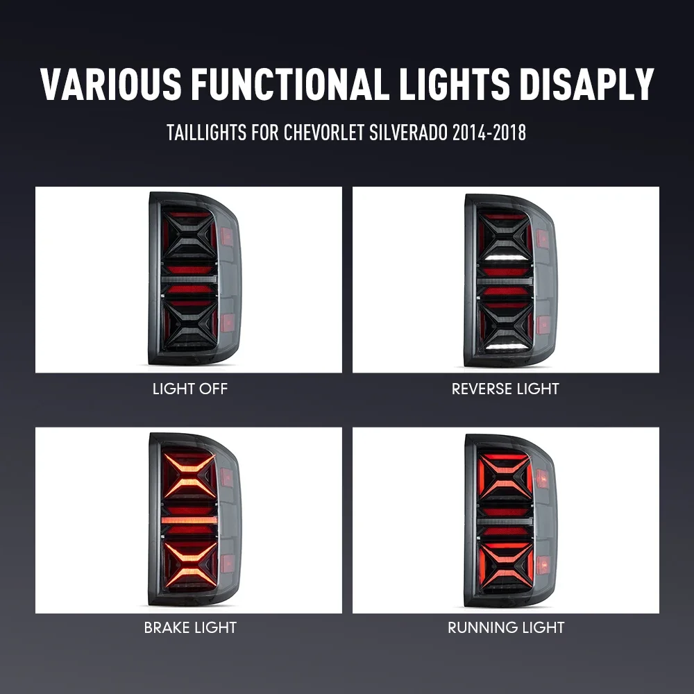 Светодиодные задние фонари для Chevorlet SILVERADO 2014-2018, задние фонари, задние фонари с тормозом, реверсивные противотуманные фары, указатель поворота