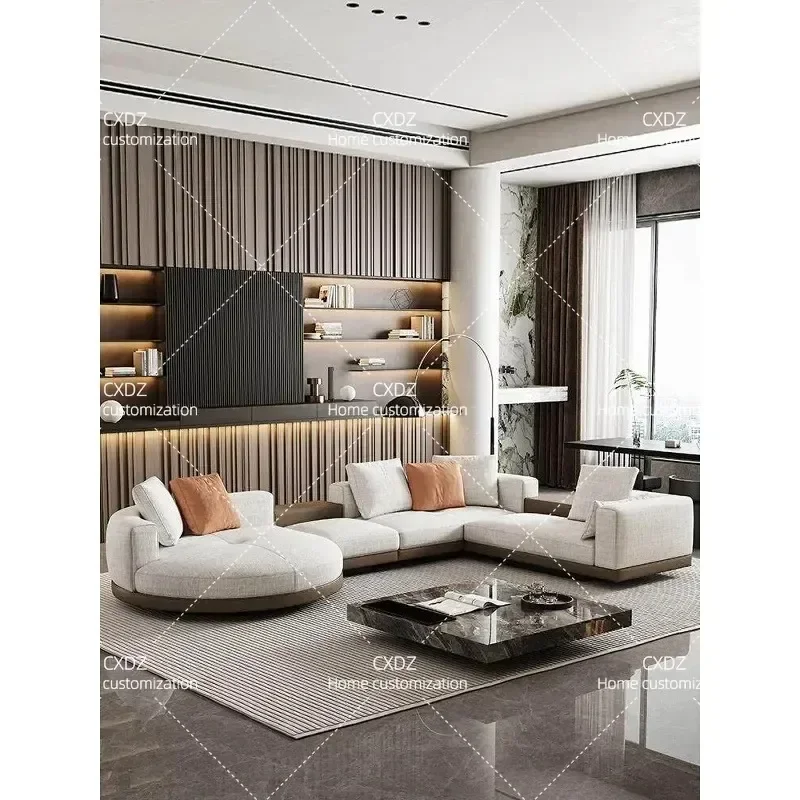 U Shaped Sofa Large Cotton Linen Tie Fabric Sectional Couch for Living Room Apartment Villa High End Furniture