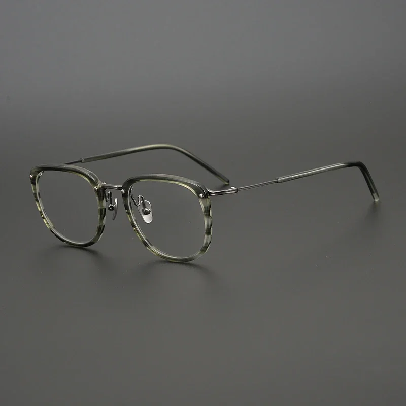 Vintage Ultralight Pure Titanium Retro Oval  Frame Limited Edition Myopia Optical Eyeglass Turtle Green Color Acetate Women Men