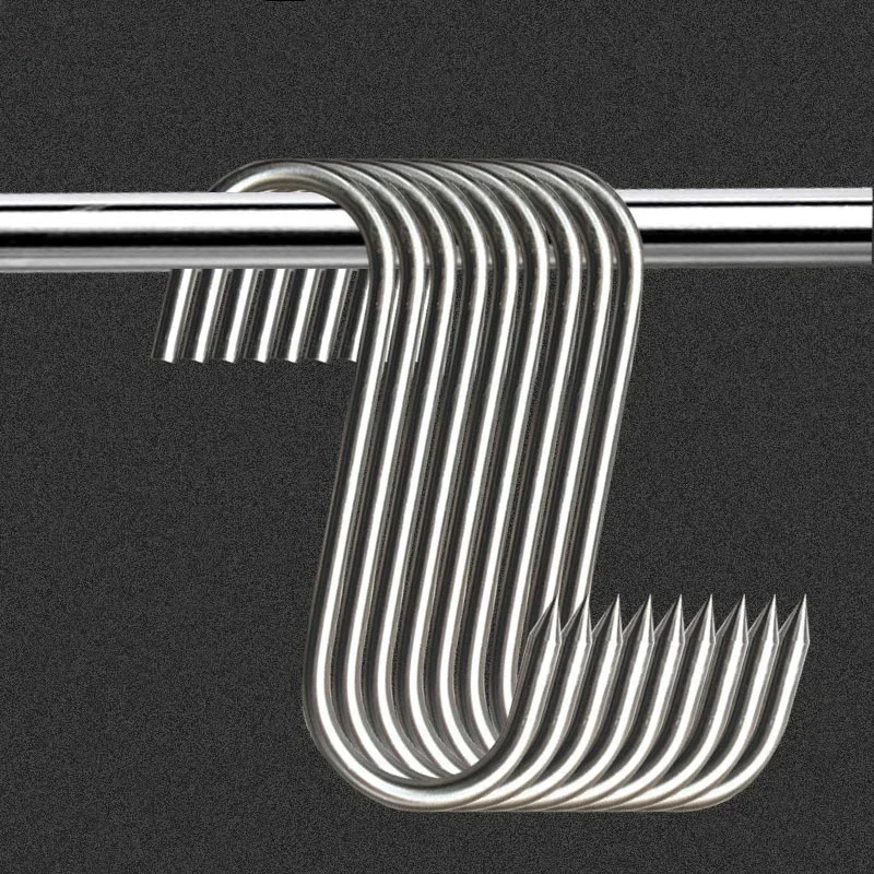 Popular Stainless Steel S Hooks with Sharp Tip, Multi-purpose Hanger Hooks for Meat, Kitchen Baking and Butcher Shop Use
