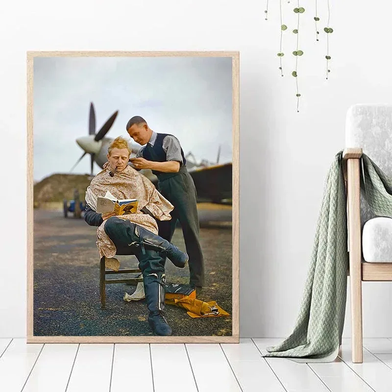 صور عتيقة لتزيين صالون الشعر ، شائكة الطيارين في الحرب العالمية الثانية ، مطبوعات بالأبيض والأسود ، فن حلاقة متجر الحلاقة ، تصفيف الشعر من قماش الكانفاس