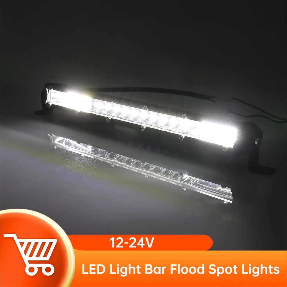 

12-24V Slim Dual Row Led Light Bar Flood Spot Lights Work Fog Lamp Offroad Truck SUV Car Camper Light