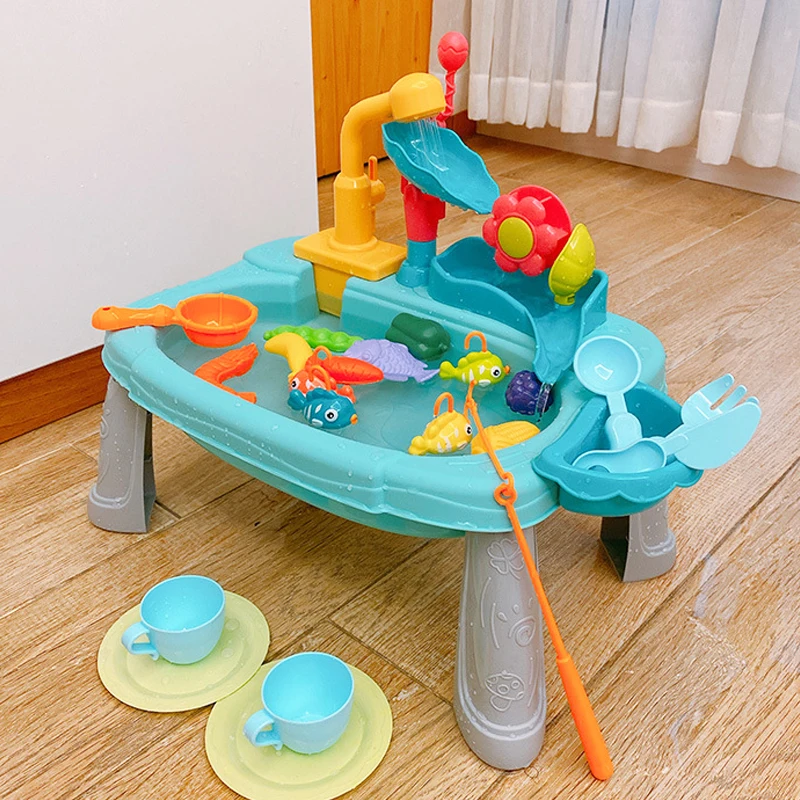 Kids Kitchen Sink Toys Electric Dishwasher Playing Toy With Running Water Pretend Play Food Fishing Toy Role Playing Girls Toys