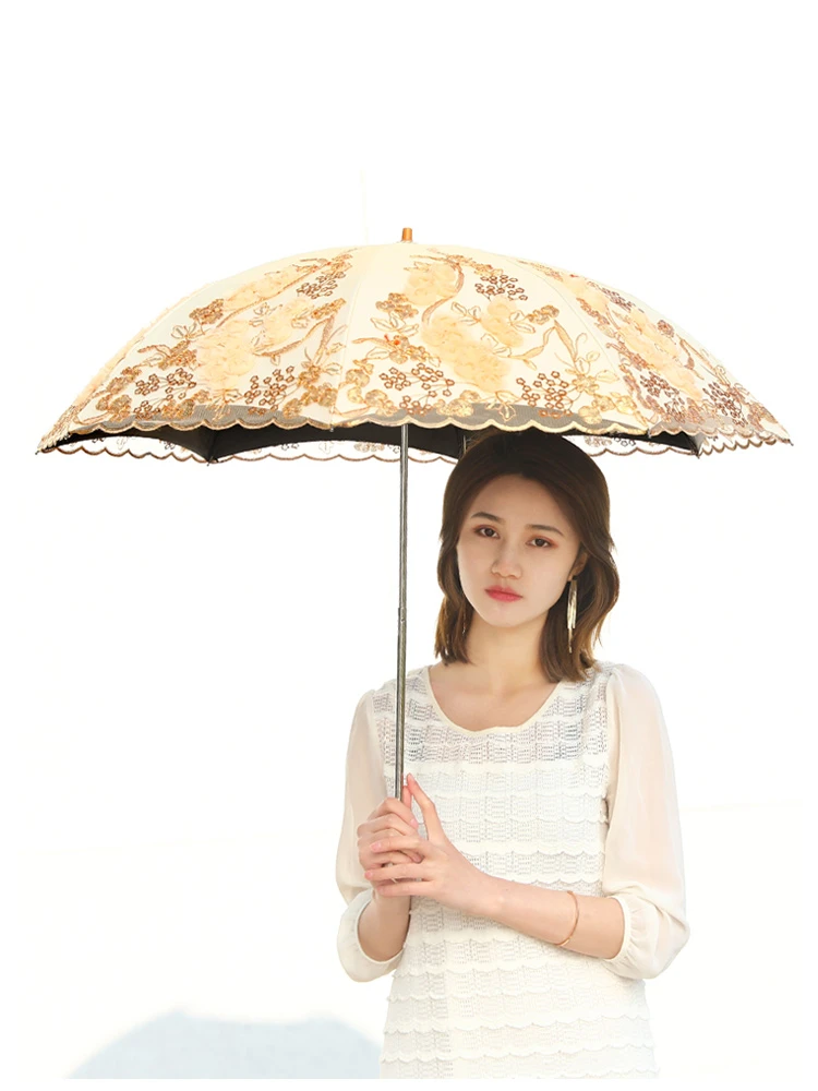 Fairy Sunny Folding Umbrella, UV Protection, Portable, Folding, Sun, Thickened, Dual Purpose, Embroidery, Upf50 +