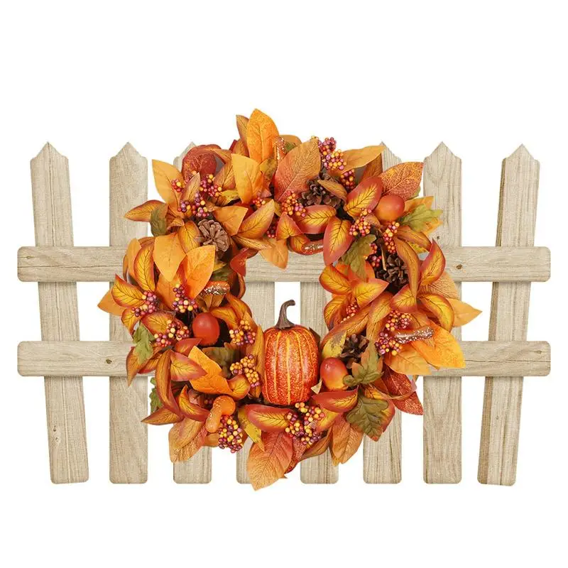 

Pumpkin Wreaths For Front Door 17Inch Autumn Pumpkin Wreath With Maple Vibrant Harvest Wreath Thanksgiving Decor For Home