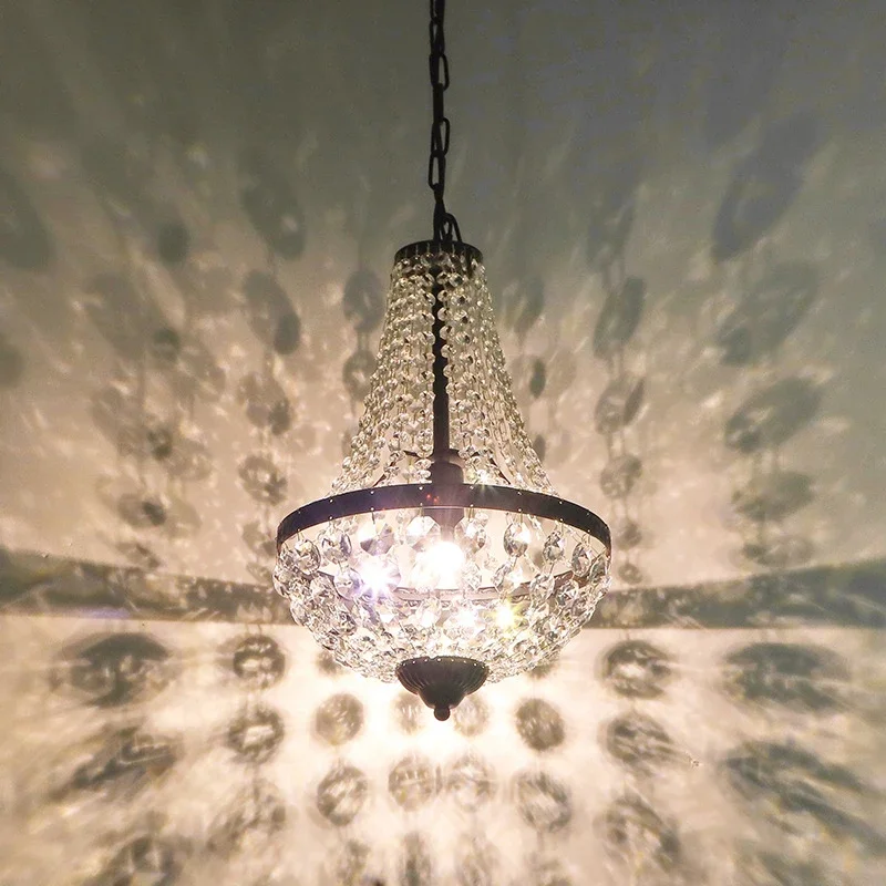 

European Crystal Chandelier Iron Art Restaurant Living Room Bar Creative American Pendant Lamp Bedroom Crystal Hanging Lamp