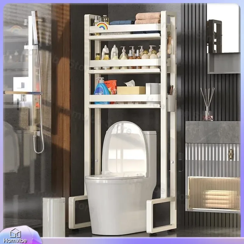 Bathroom Storage Rack Over Toilet Shelf Floor to Ceiling Organizer Non Punching Wall Mounted Space Saving Holder for Bathroom