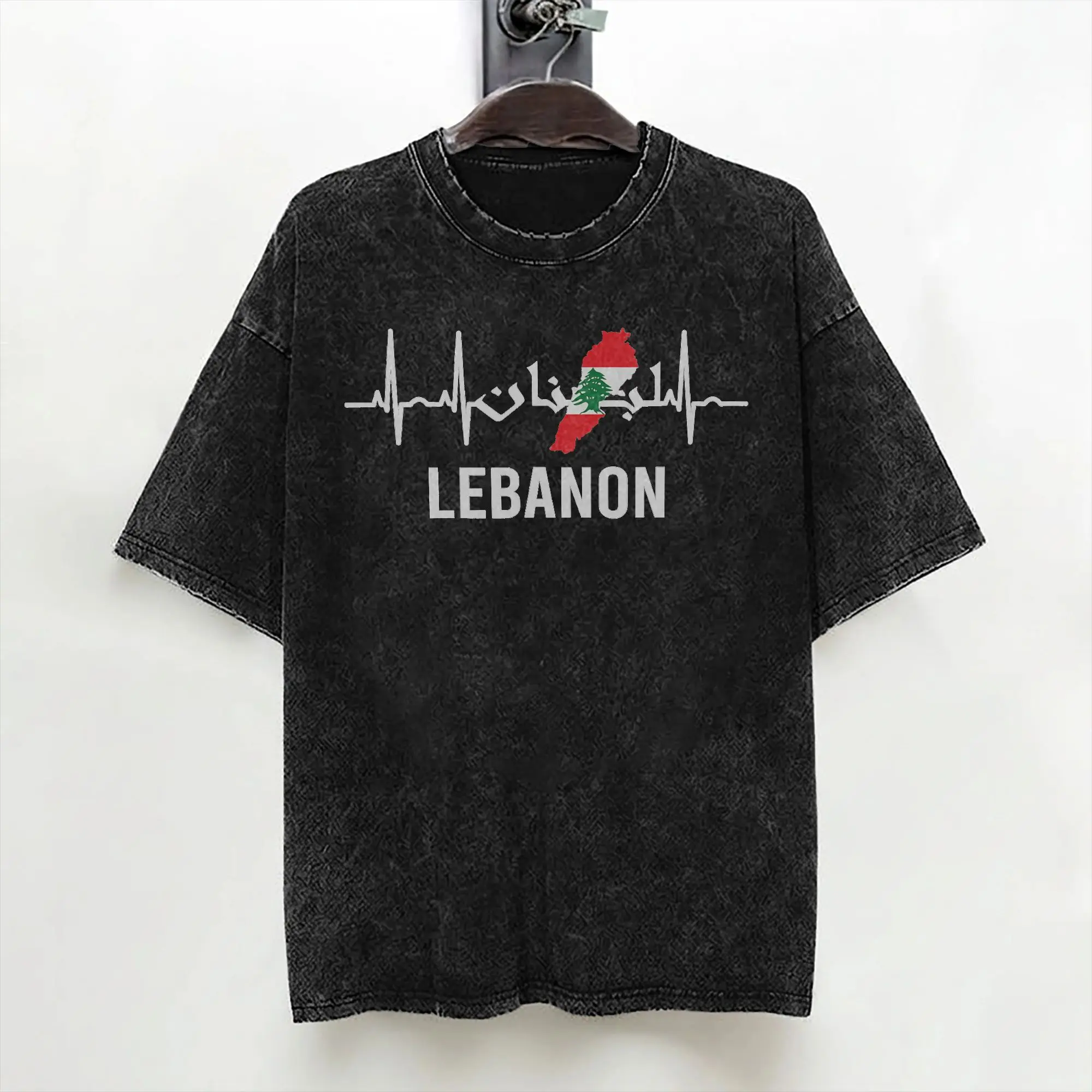 Lebanon Flag Map Beirut Cedar Tree Lebanese T Shirt Washed Short Sleeve T-Shirt Vintage for Men Women Streetwear Summer Tees