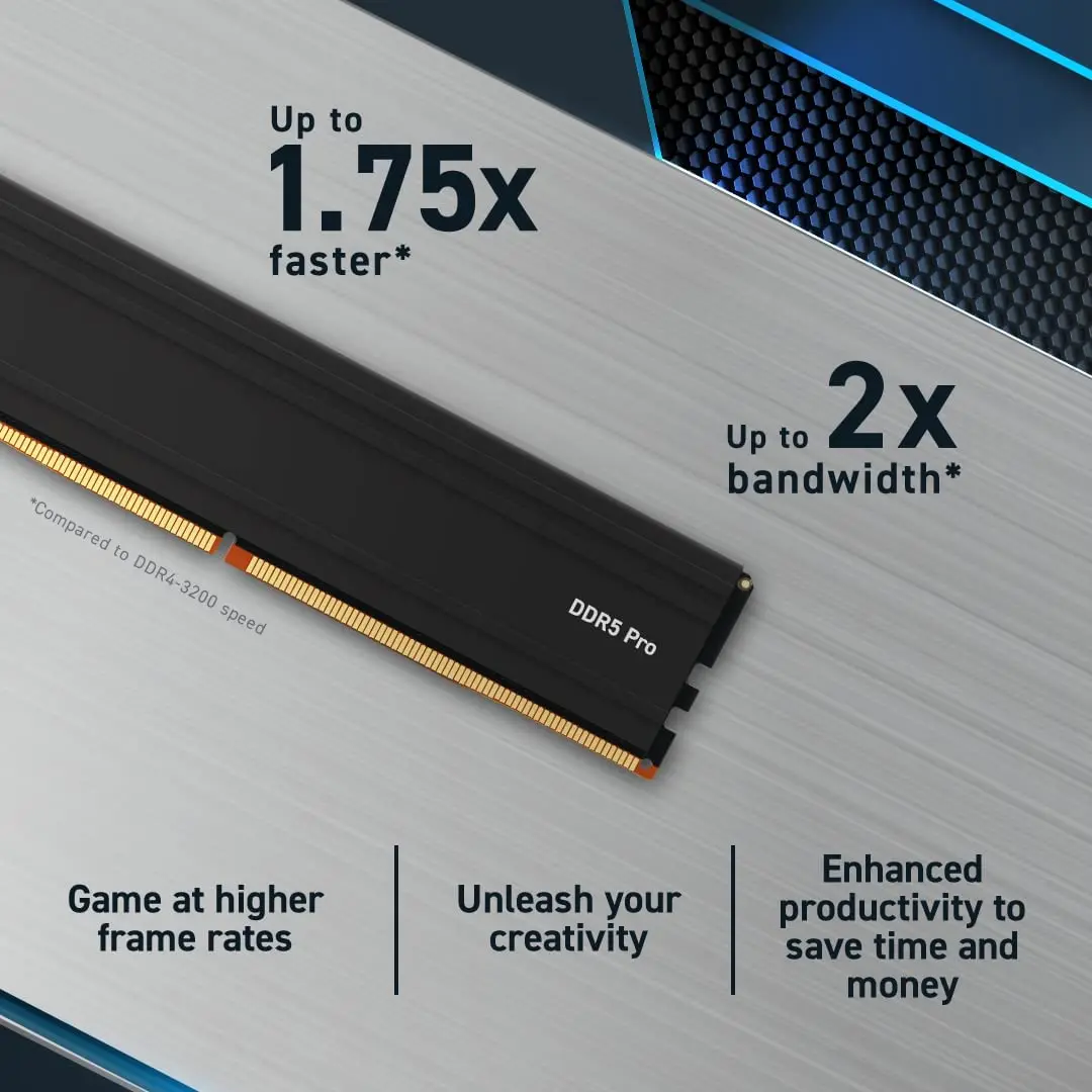 Crucial Pro RAM 32GB Kit (2x16GB) DDR5 5600MT/s (or 5200MT/s or 4800MT/s) Desktop Memory